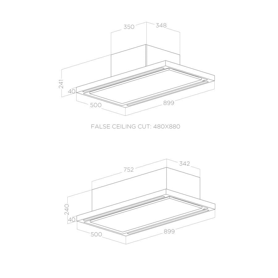 Hotă Albă/Sticlă Cloud Seven Montaj Pe Tavan 90cm IX/F/90, Elica