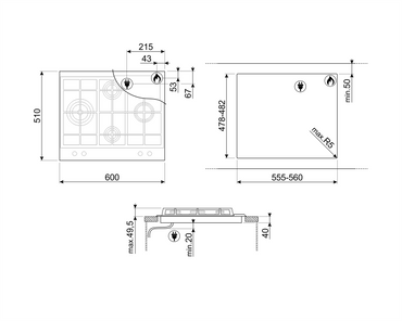 Plită gaz Selezione P260XGH, Smeg