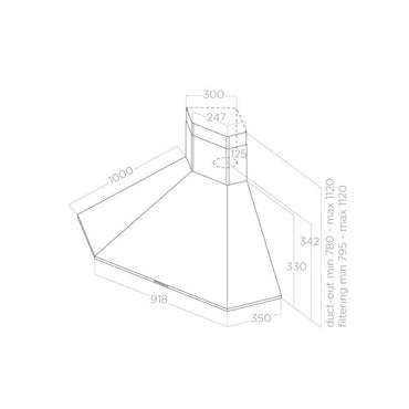 Hotă Neagră Acuta Montaj Pe Colț 100cm BL/F/100, Elica