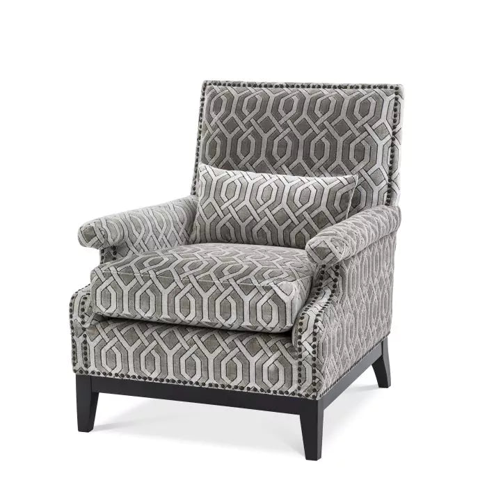 Fotoliu Goldoni Trellis Grey Velvet Black 110863, Eichholtz