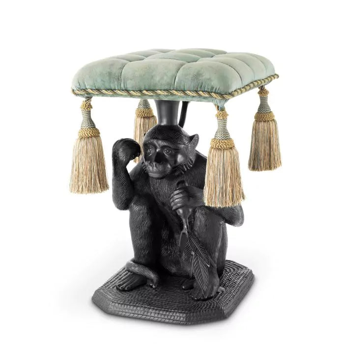 Taburet Monkey Turquoise Velvet 112863,  Eichholtz