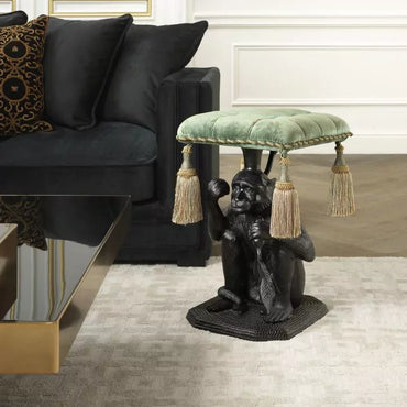 Taburet Monkey Turquoise Velvet 112863,  Eichholtz