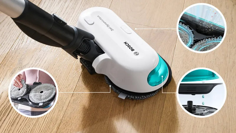 Aspirator vertical 2in1, cu funcție mop Unlimited 7 ProHygienic Aqua Alb BCS71HYG2, Bosch