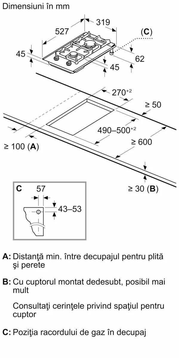 Plită pe gaz, Domino 30 cm Vitroceramică, Negru N23TS29S0, Neff