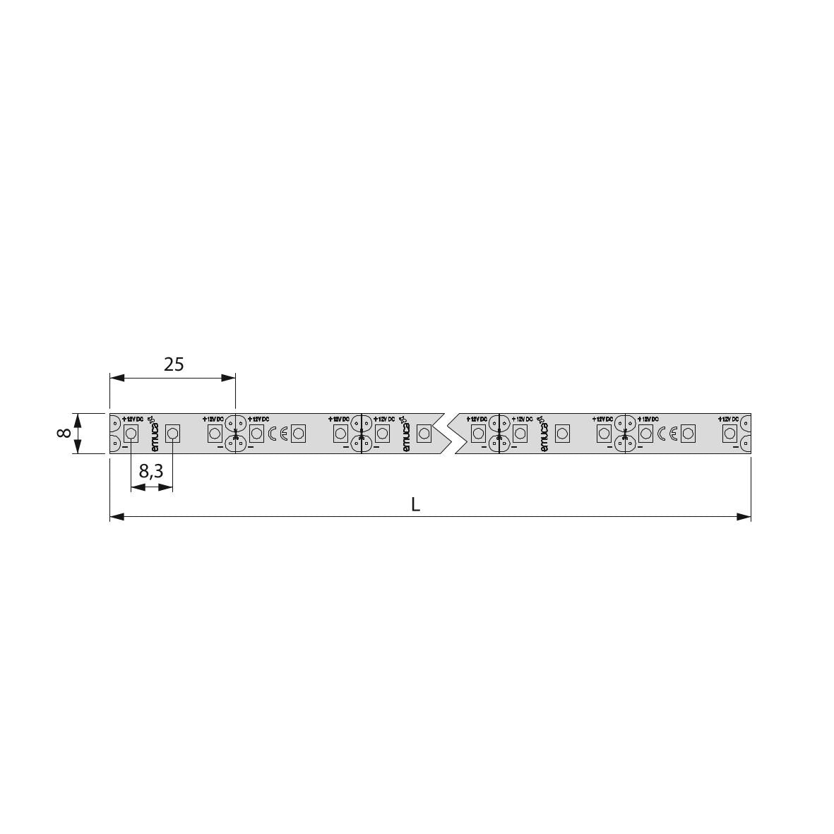 Bandă LED Lynx Premium 9,6W/m IP65 (12V DC), 5 m, Emuca