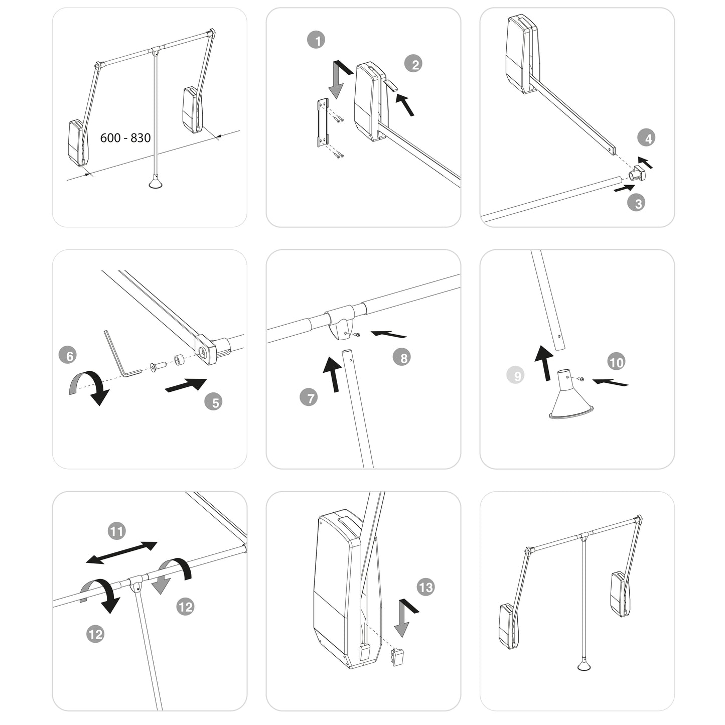 Bară de haine cu sistem lift pentru perete, Hang, 600-830mm, Emuca