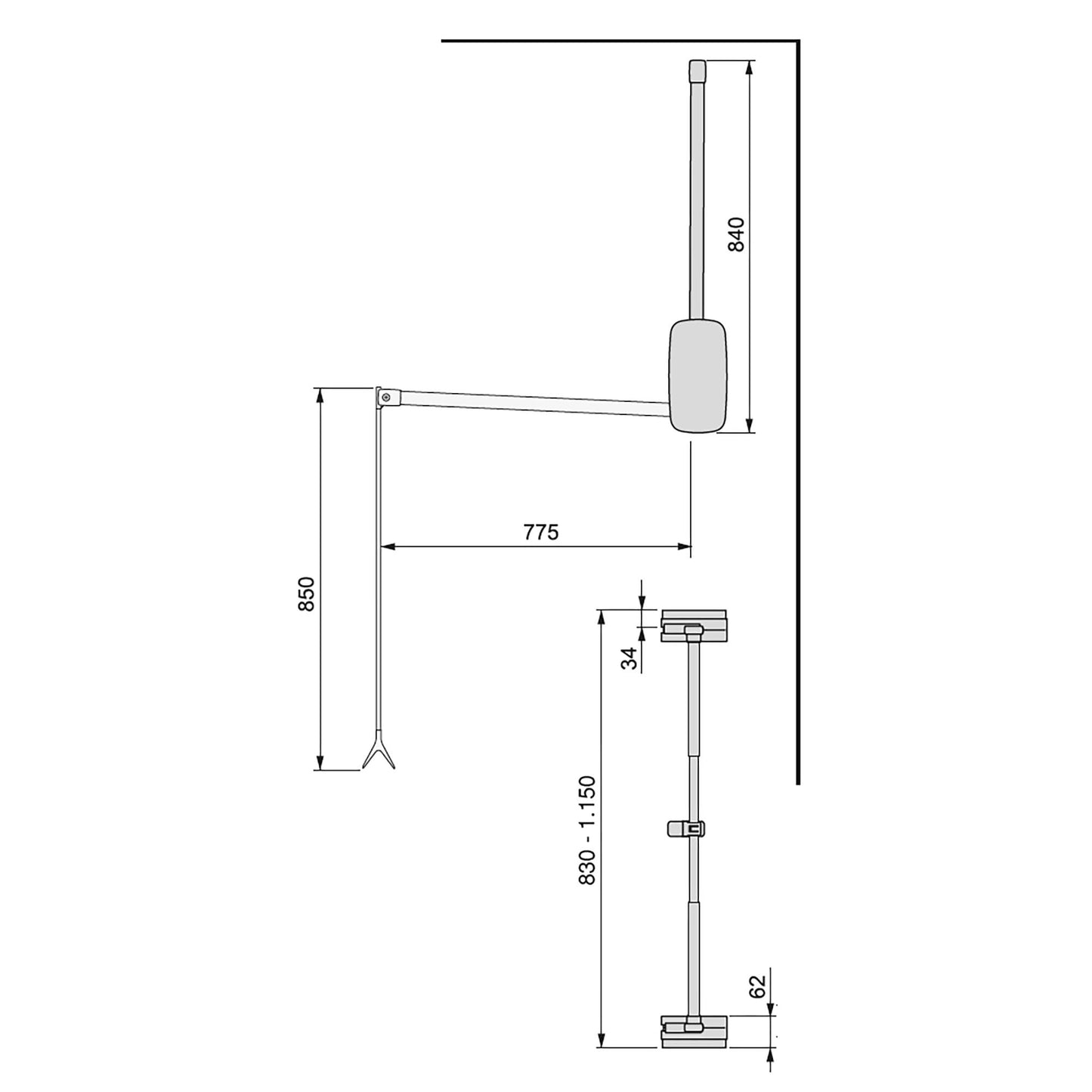 Bară de haine cu sistem lift pentru dulap, Sling 830-1150mm, Emuca