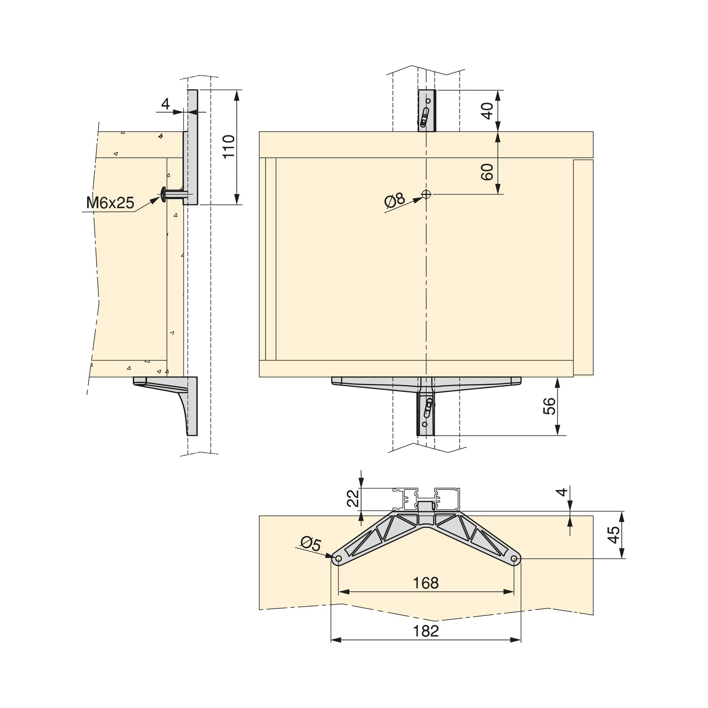 Kit Suporturi pentru 3 rafturi din lemn si 1 modul pentru structura Zero, gri piatra vopsita, Emuca