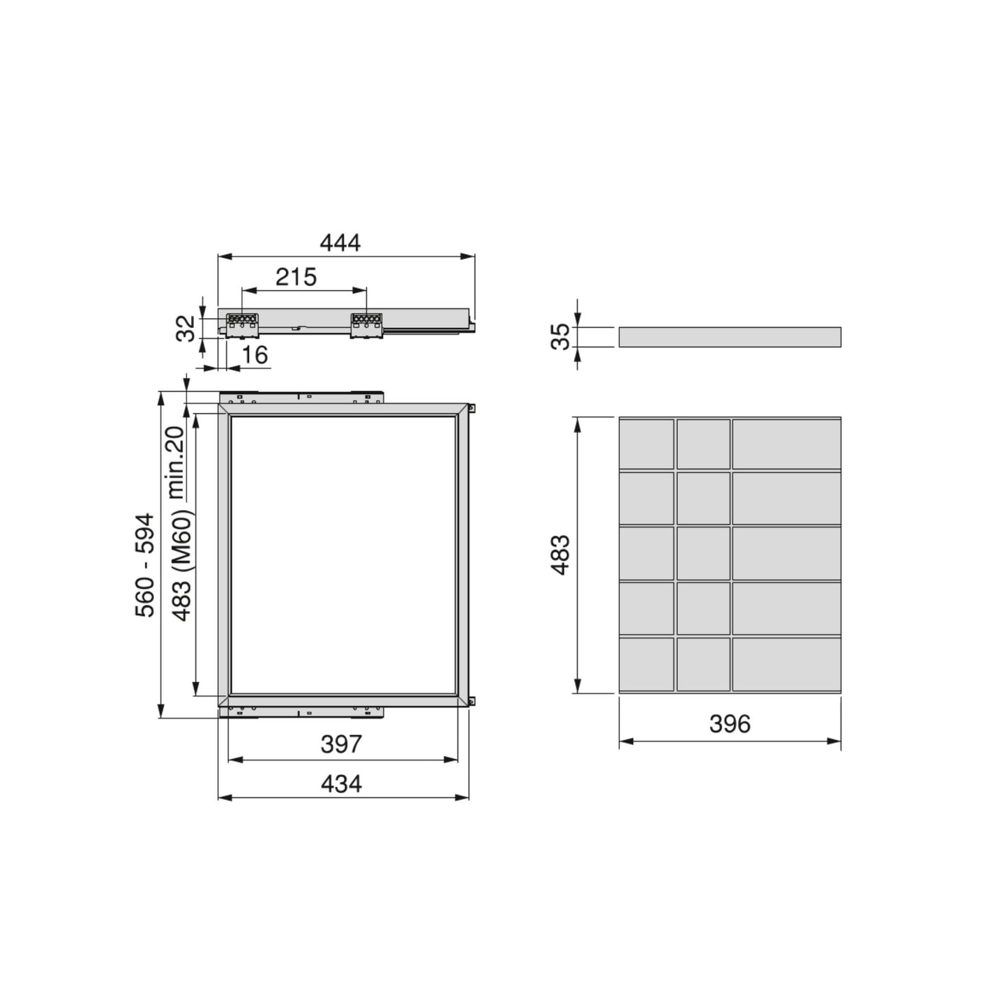 Kit sertar organizator cu inchidere lenta pentru dulap, 600mm, Emuca