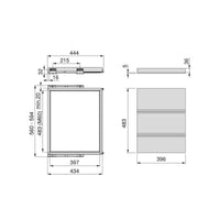 Kit tava si set cadru pentru tavi si ghidaje cu inchidere lenta pentru dulap, 600mm, Emuca