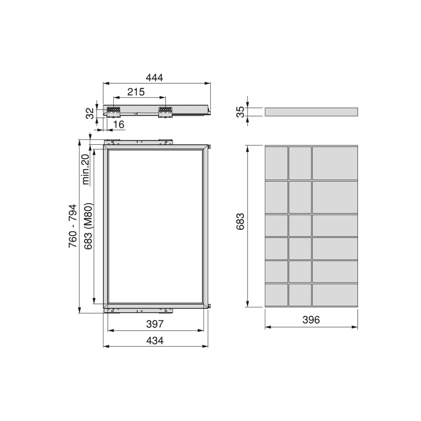 Kit sertar organizator cu inchidere lenta pentru dulap, 800mm, Emuca