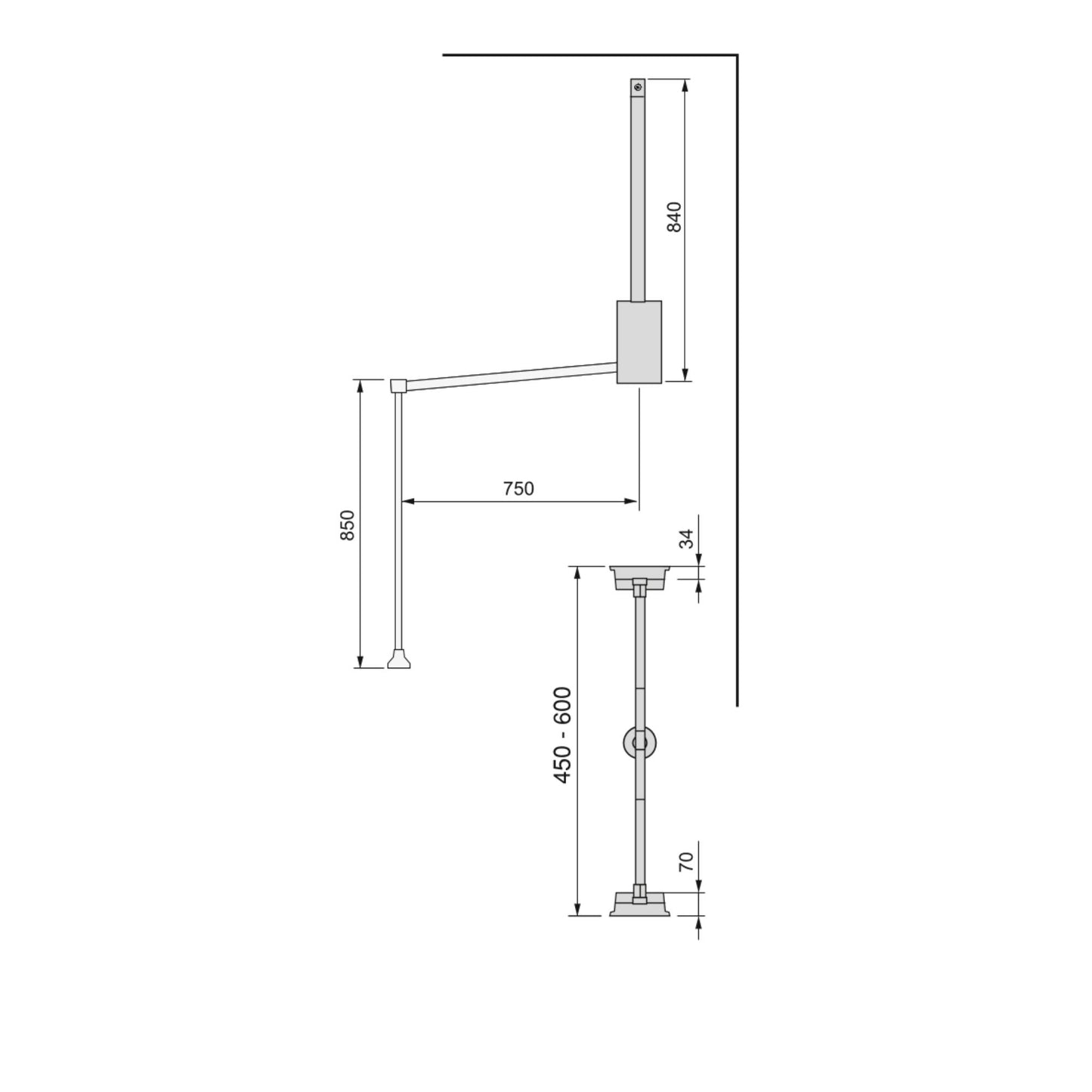 Bara de haine cu sistem lift pentru dulap, Hang, 450-600mm, Emuca