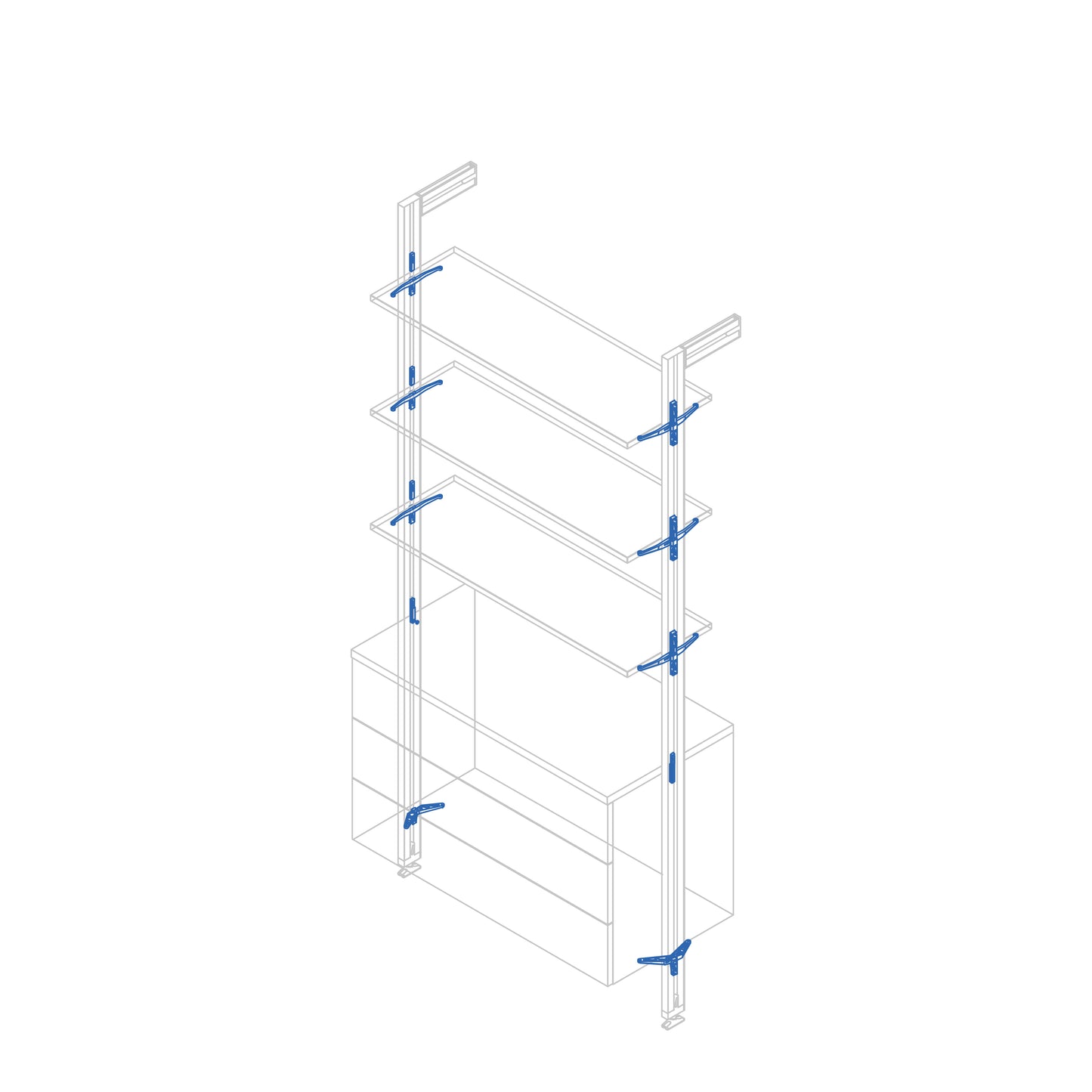 Kit Suporturi pentru 3 rafturi din lemn si 1 modul pentru structura Zero, gri piatra vopsita, Emuca