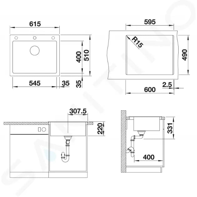 Chiuveta Pleon 6 Silgranit Alumetalic, Montaj pe Blat, 615x510mm, Blanco