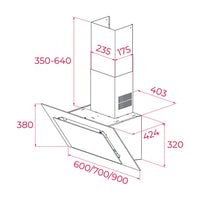 Hotă şemineu 60 cm cu design vertical, paravan din sticlă, Teka DVT 68660 TBS