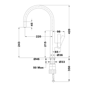 Baterie de bucătărie cu ţeavă înaltă şi aerator anticalcar FOT 995, Teka