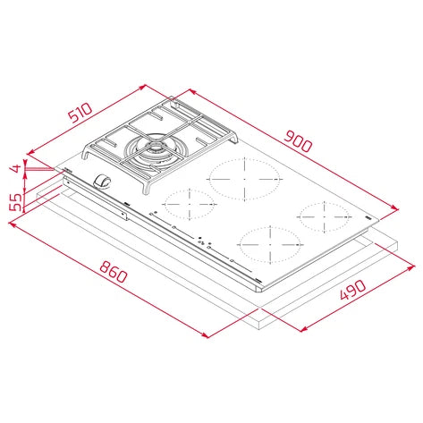 Plită mixtă din cristal 1 zonă gaz + 4 zone inducţie JZC 95314ABN BK, Teka