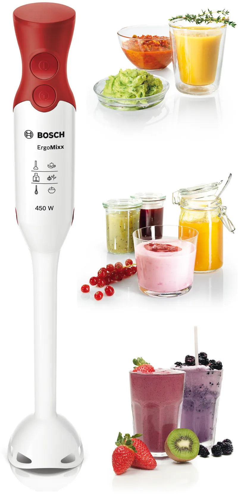 Mixer vertical ErgoMixx 450 W Alb, Roşu MSM64010, Bosch