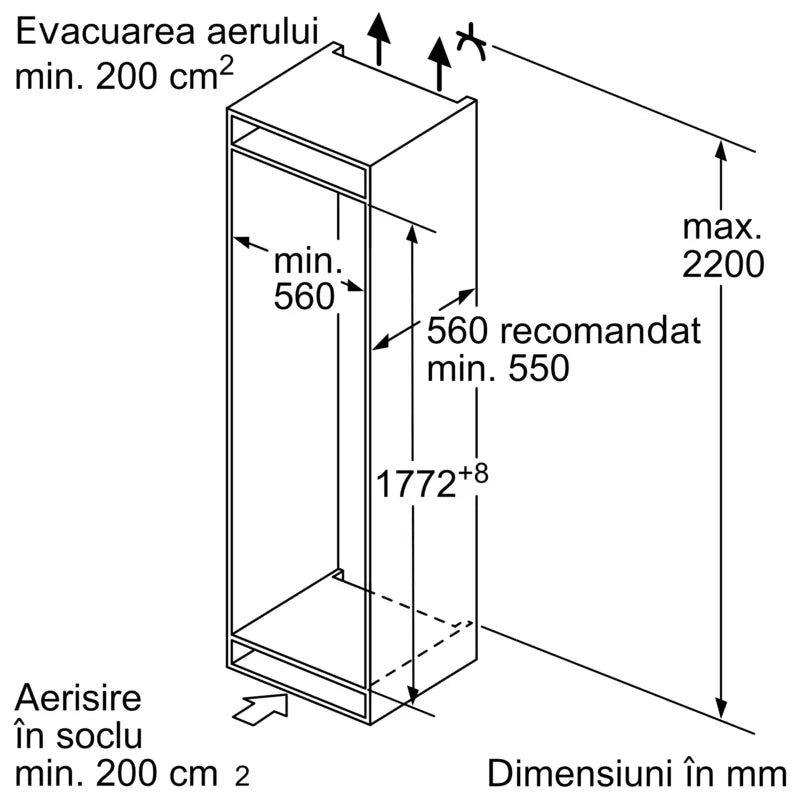 Seria 8 Combină frigorifică încorporabilă 177.2 x 55.8 cm Balama plată KIF86PFE0, Bosch