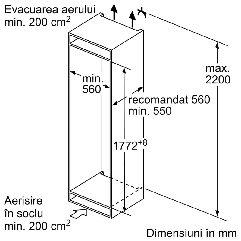 Seria 6 Combină frigorifică încorporabilă 177.2 x 55.8 cm Balama plată KIS87AFE0, Bosch