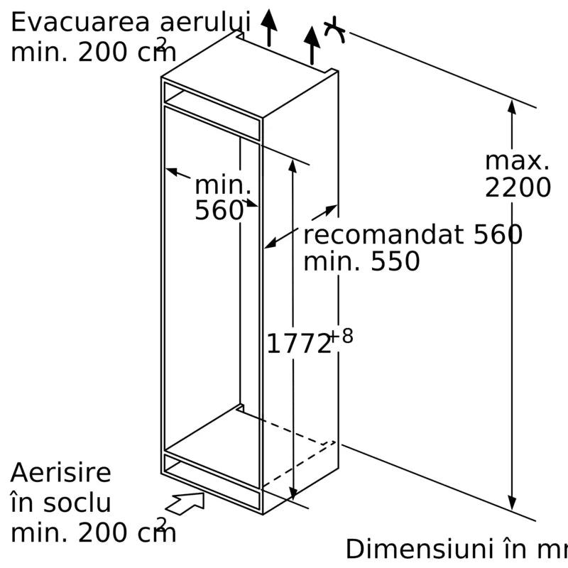 Seria 8 Frigider încorporabil 177.5 x 56 cm Balama plată KIF81PFE0, Bosch