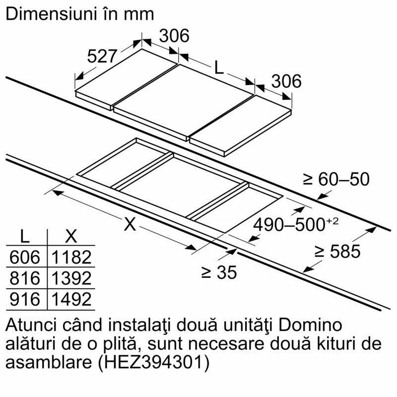 Seria 8 Plită pe gaz, Domino 30 cm Vitroceramică PRB3A6B70, Bosch