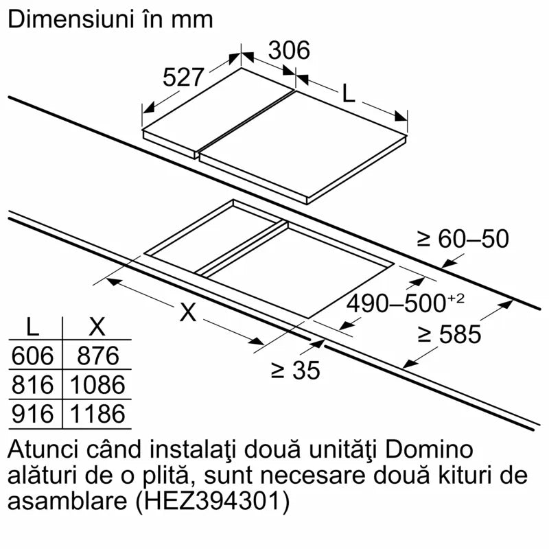 Seria 8 Plită pe gaz, Domino 30 cm Vitroceramică PRB3A6B70, Bosch