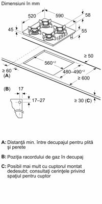 Seria 2 Plită pe gaz 60 cm Quartz POH6B6B10, Bosch