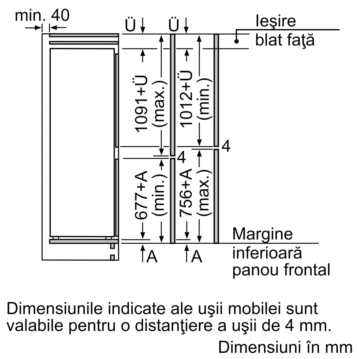 Seria 2 Combină frigorifică încorporabilă 177.2 x 54.1 cm Balama culisantă KIV86NSE0, Bosch