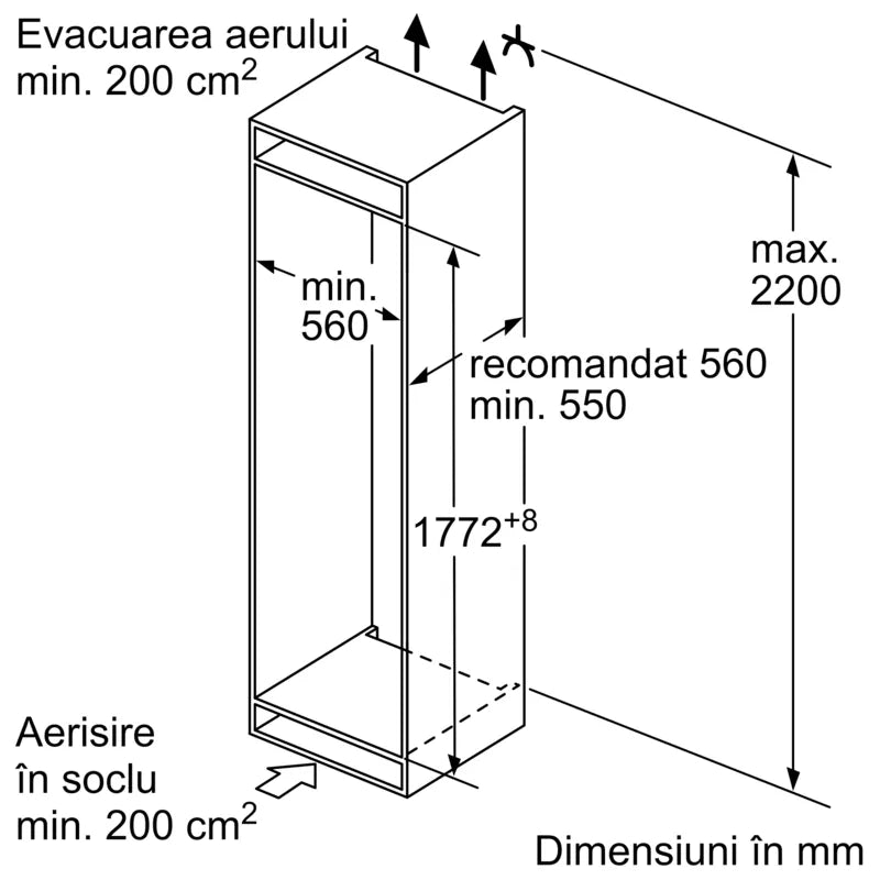 Seria 2 Combină frigorifică încorporabilă 177.2 x 54.1 cm Balama culisantă KIV87NSE0, Bosch