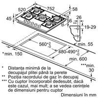 Seria 6 Plită pe gaz 75 cm Quartz PPQ7A6B20, Bosch