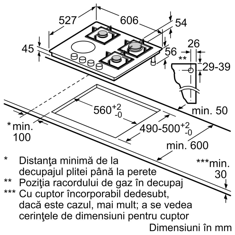 Seria 6 Plită mixtă (gaz și electric) 60 cm Vitroceramică PSY6A6B20, Bosch