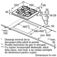 Seria 6 Plită pe gaz 60 cm Quartz PPH6A6B20, Bosch