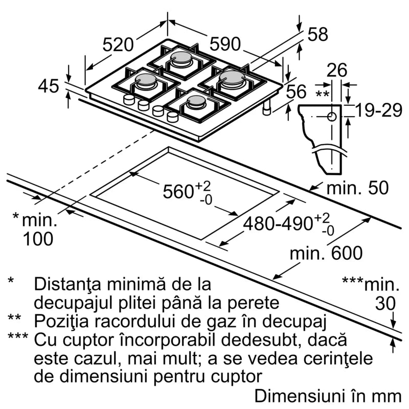 Seria 6 Plită pe gaz 60 cm Quartz PPP6A6B90, Bosch