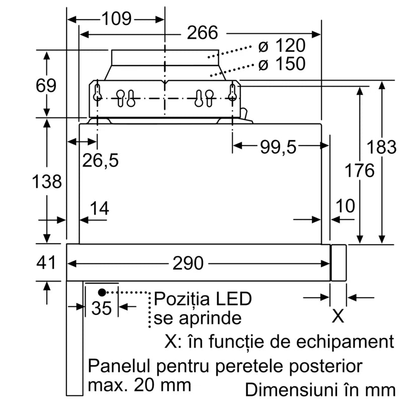 Seria 2 Hotă telescopică, încorporabilă 60 cm DFM064W54, Bosch