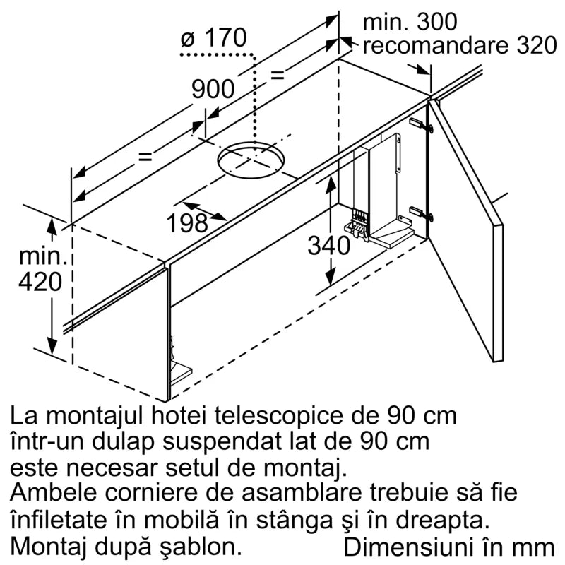 Seria 4 Hotă telescopică, încorporabilă 90 cm DFS097A51, Bosch