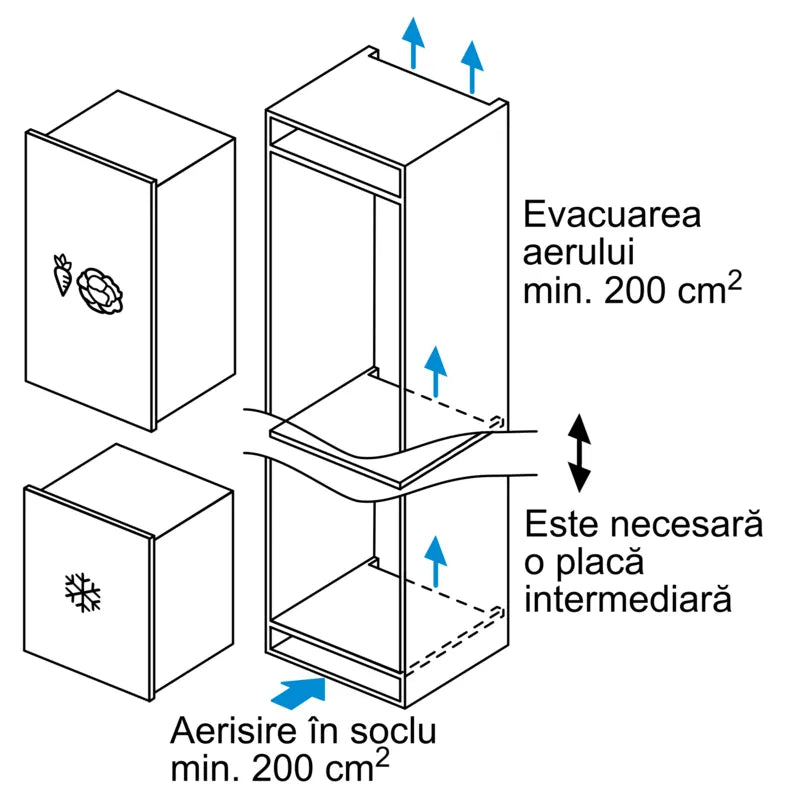 Seria 4 Congelator încorporabil 87.4 x 55.8 cm Balama plată GIV21AFE0, Bosch