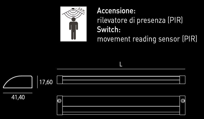 Profil LED cu emitere laterala, senzor PIR, 412mm , Nice PIR Diviemme