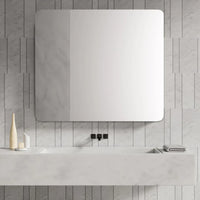 Oglinda simpla clara fara prindere cu lipire prin adeziv Patrata colturi rotunjite R85 mm 50x50 cm Reflect