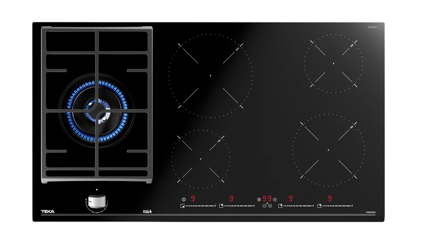 Plită mixtă din cristal 1 zonă gaz + 4 zone inducţie JZC 95314ABN BK, Teka