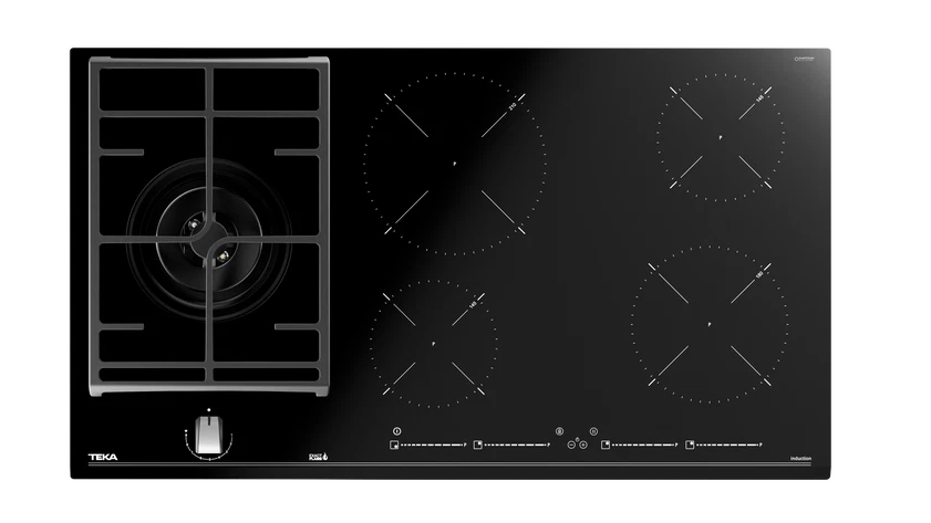 Plită mixtă din cristal 1 zonă gaz + 4 zone inducţie JZC 95314ABN BK, Teka
