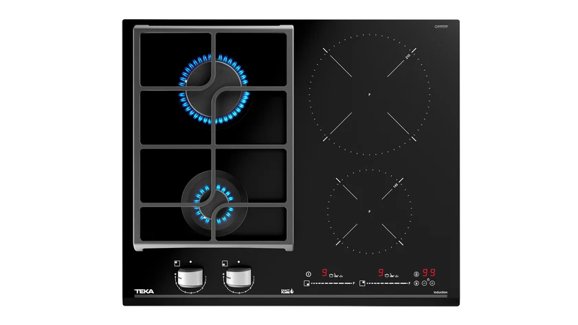 Plită mixtă din cristal 2 zone gaz + 2 zone inducţie JZC 64322 ABN BK, Teka