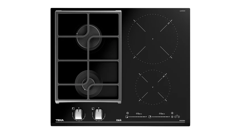 Plită mixtă din cristal 2 zone gaz + 2 zone inducţie JZC 64322 ABN BK, Teka