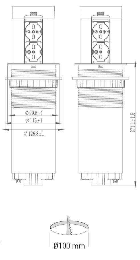 Priza retractabila cu 2 laturi, Tower 100 Diviemme