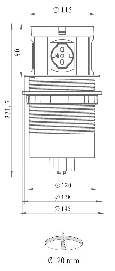 Priza retractabila cu 4 laturi, Tower 120 Diviemme