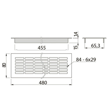 Grila ventilatie aluminiu, 480x80 mm, negru mat