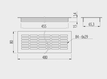 Grila ventilatie aluminiu, 480x80 mm, gri