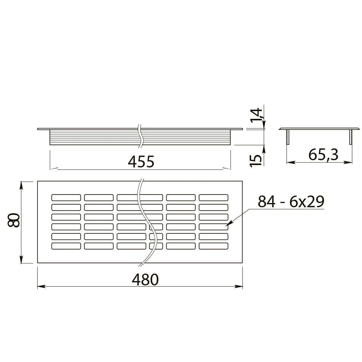 Grila ventilatie aluminiu, 480x80 mm, alb mat