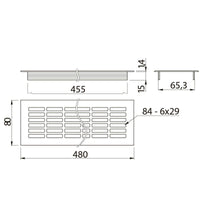 Grila ventilatie aluminiu, 480x80 mm, alb mat