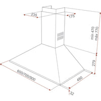 Hotă şemineu, formă piramidă, panou de control cu butoane, 60 cm DBB 60 Teka